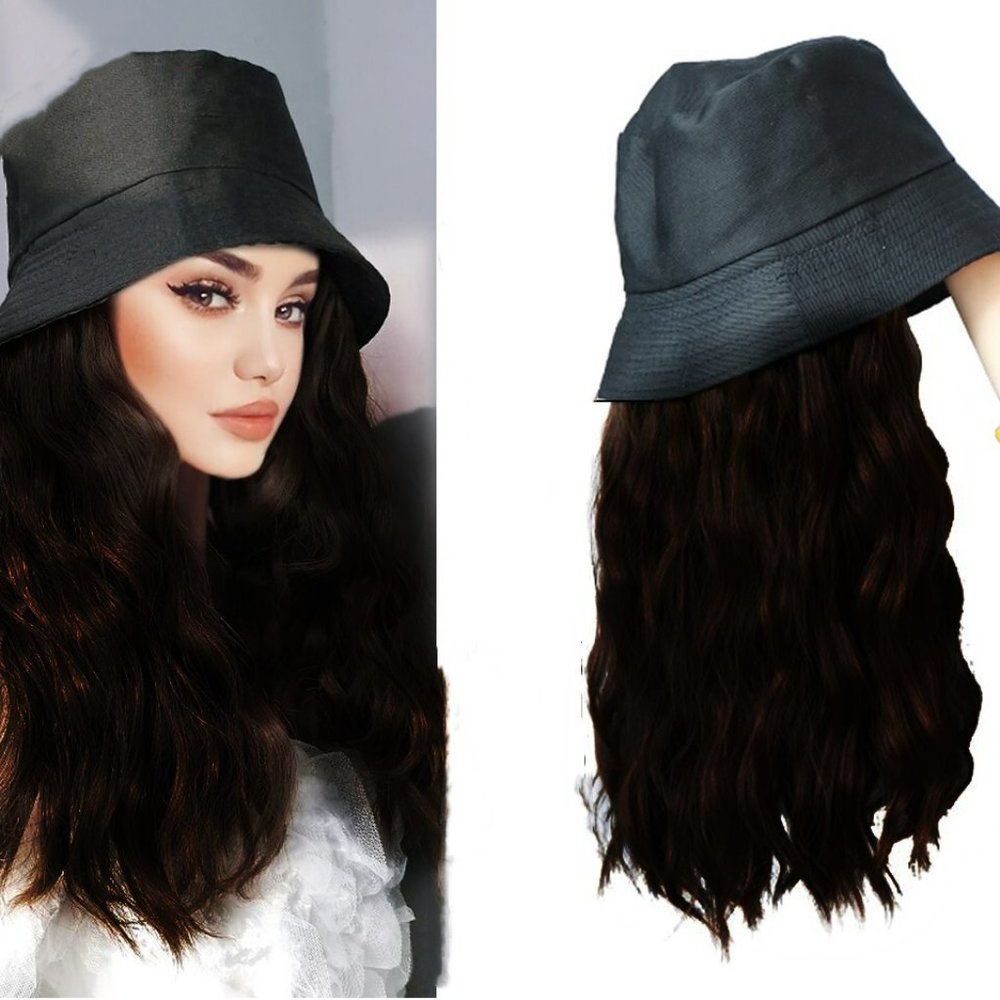 Hat with Hair Long Corn Wave Fake Hair Hat
